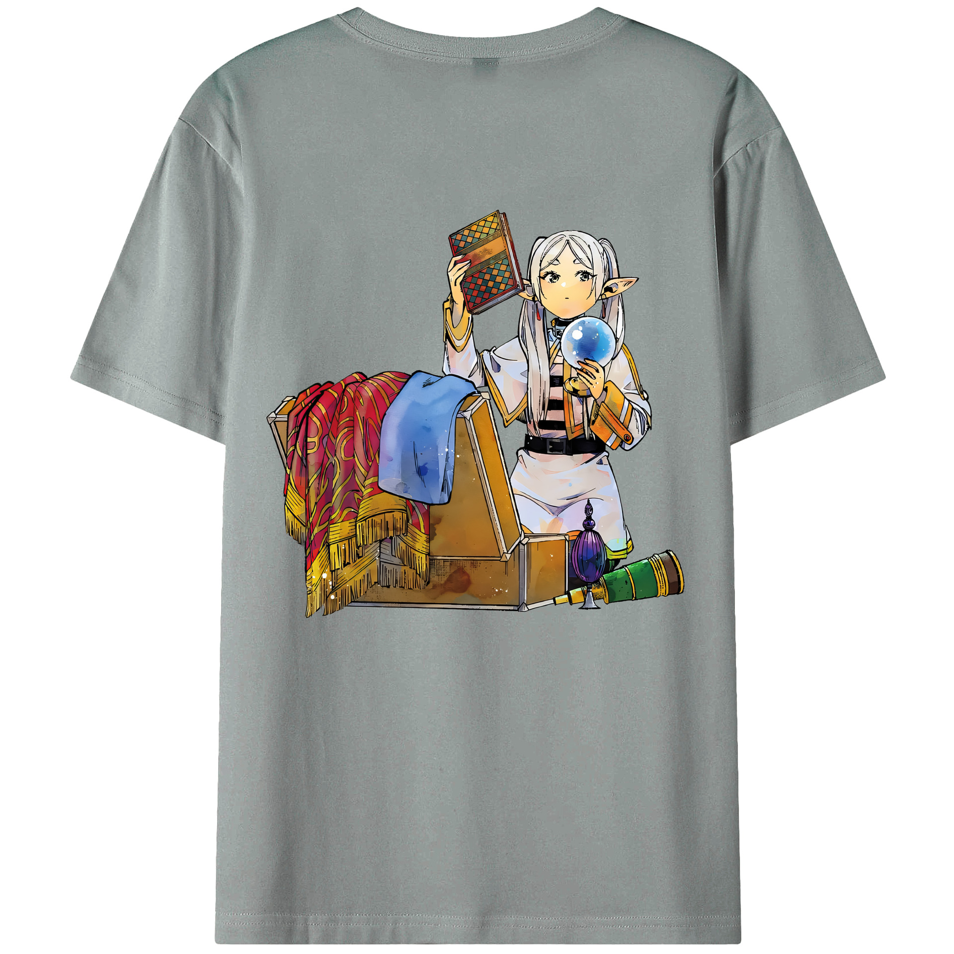 （画像用） 葬送のフリーレン Frieren 綿100％ メンズ半袖Tシャツ（バックプリント） 通気性